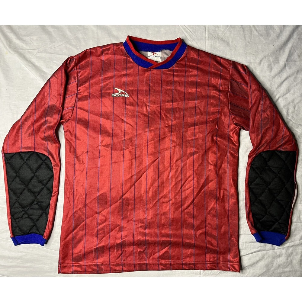 Score Soccer Jersey Adult Size Small Red Blue Stripes Long Sleeve Vintage 1990s